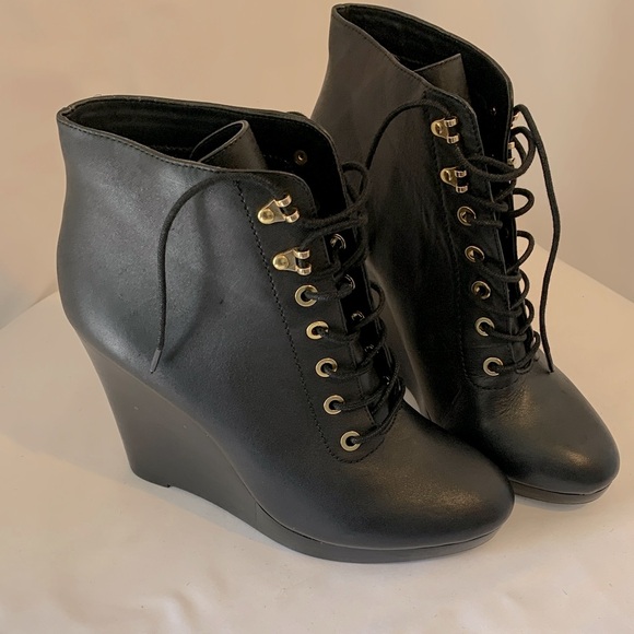 Guess Black Lace-Up Wedge Boots - Picture 1 of 11